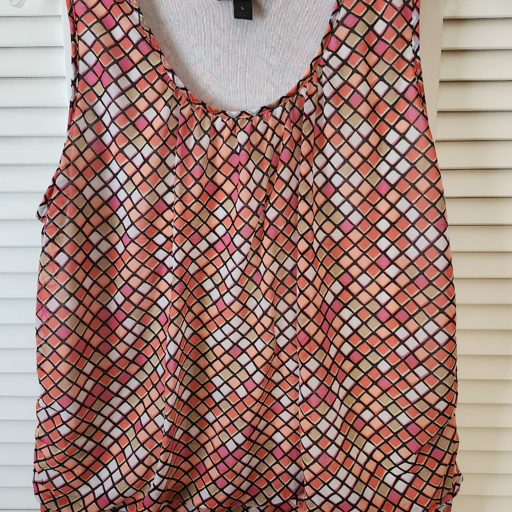 Worthington Pink and Orange Ruched Sleeveless Tank Top